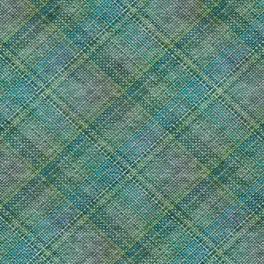 Teal Blue And Green Plaid Washable Indoor Outdoor Area Rug Photo 7