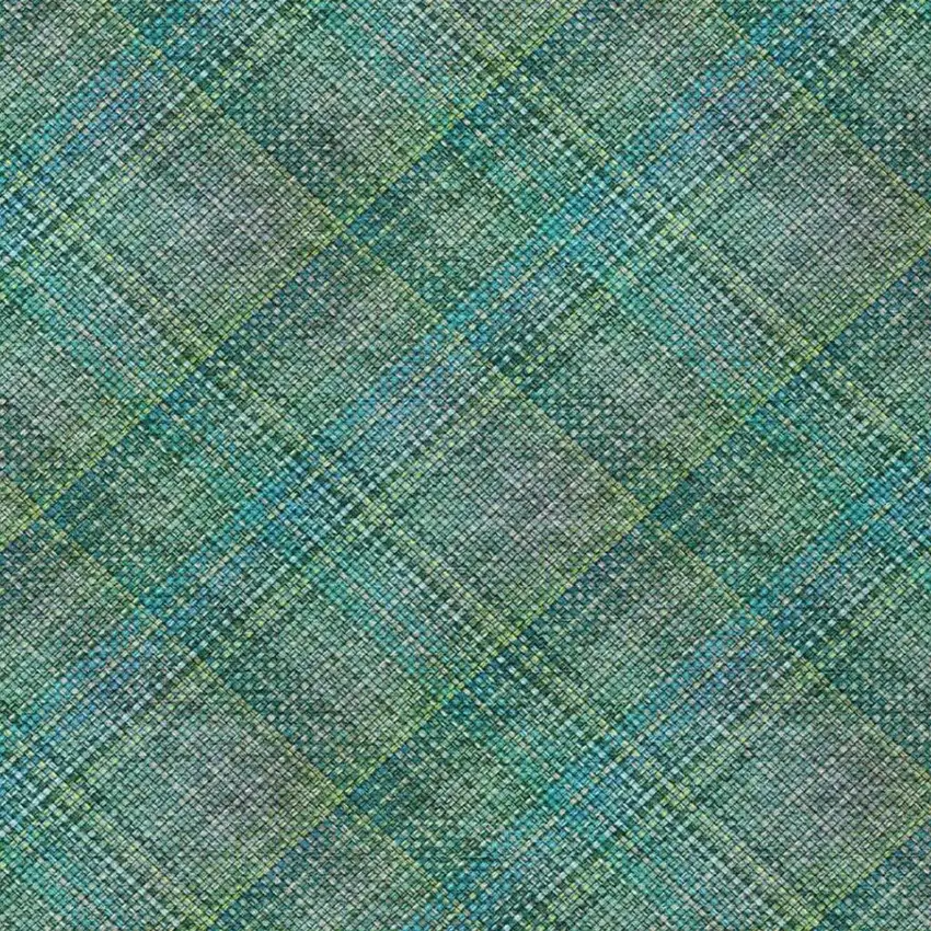 Teal Blue And Green Plaid Washable Indoor Outdoor Area Rug Photo 8