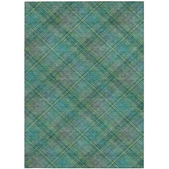 Teal Blue And Green Plaid Washable Indoor Outdoor Area Rug Photo 2