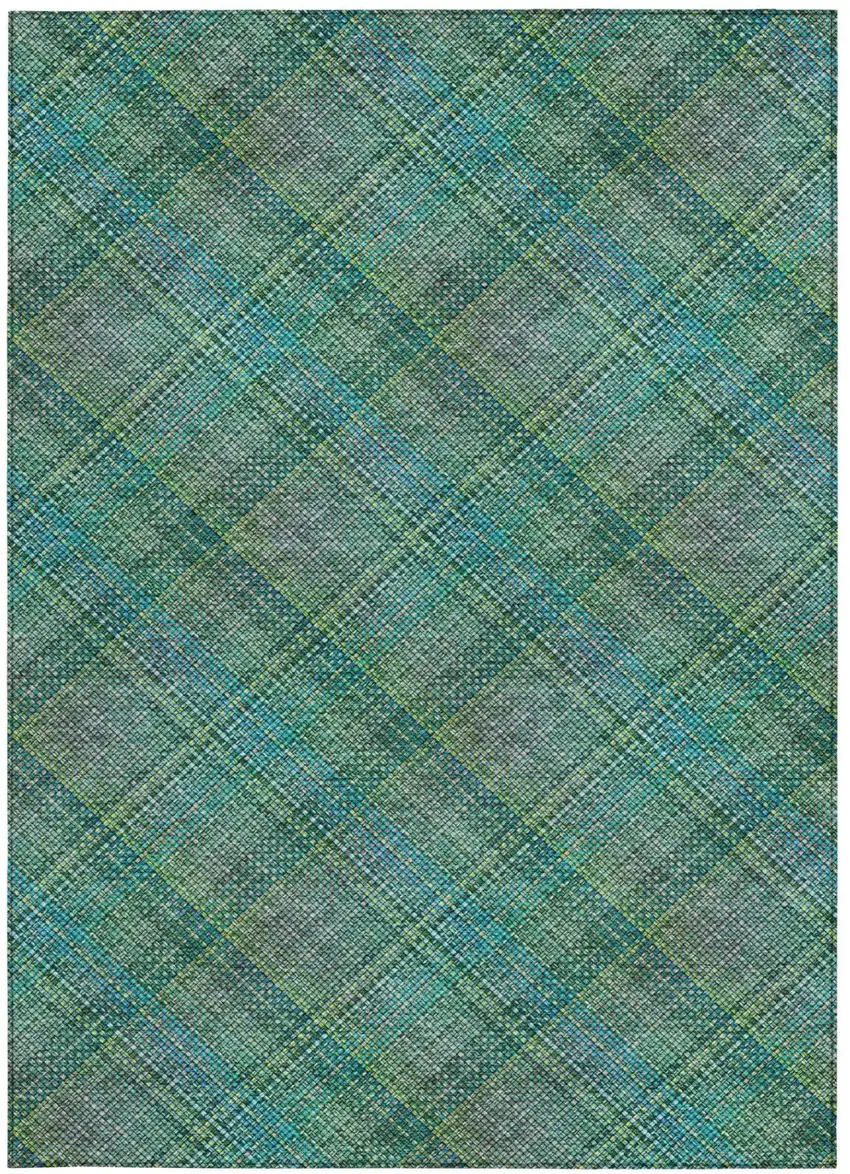 Teal Blue And Green Plaid Washable Indoor Outdoor Area Rug Photo 2