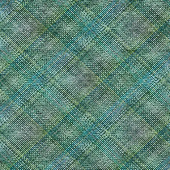 Teal Blue And Green Plaid Washable Indoor Outdoor Area Rug Photo 7