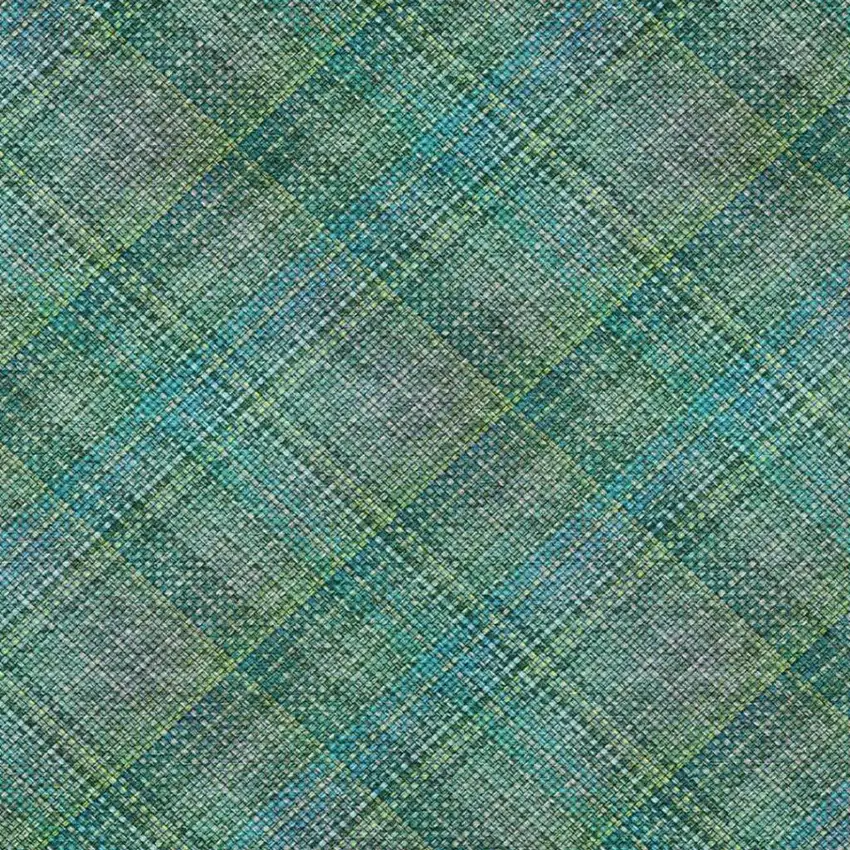 Teal Blue And Green Plaid Washable Indoor Outdoor Area Rug Photo 7