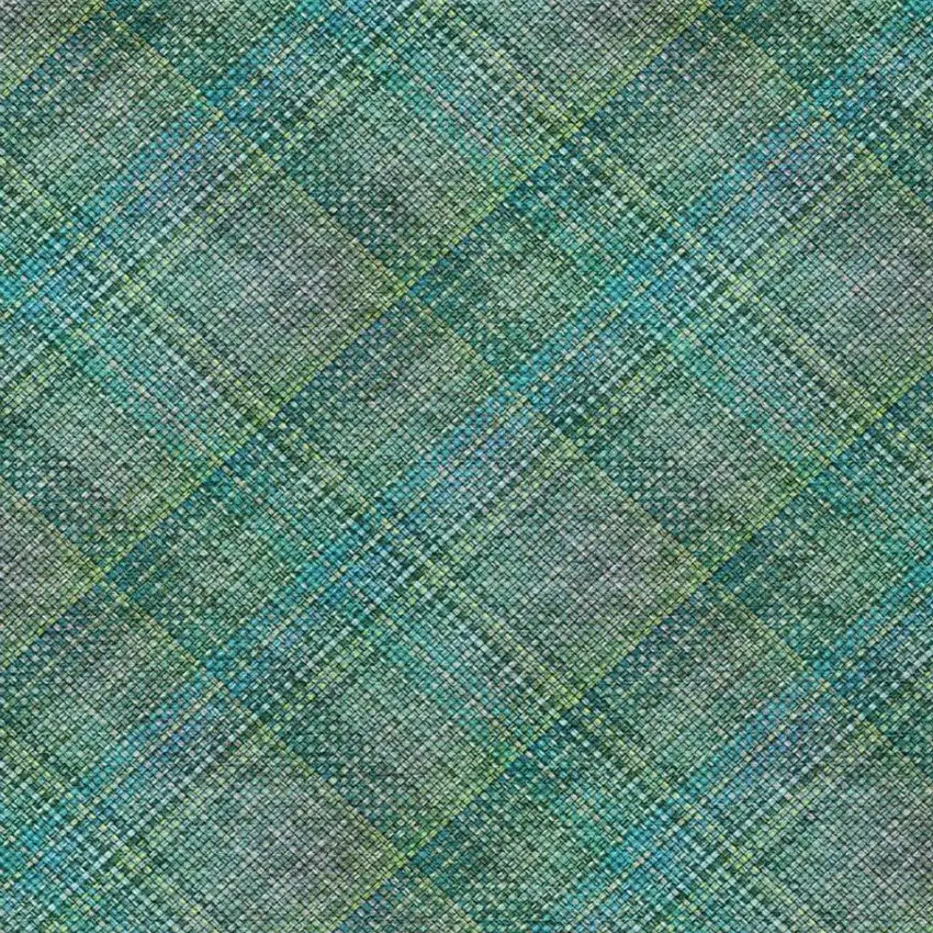 Teal Blue And Green Plaid Washable Indoor Outdoor Area Rug Photo 6