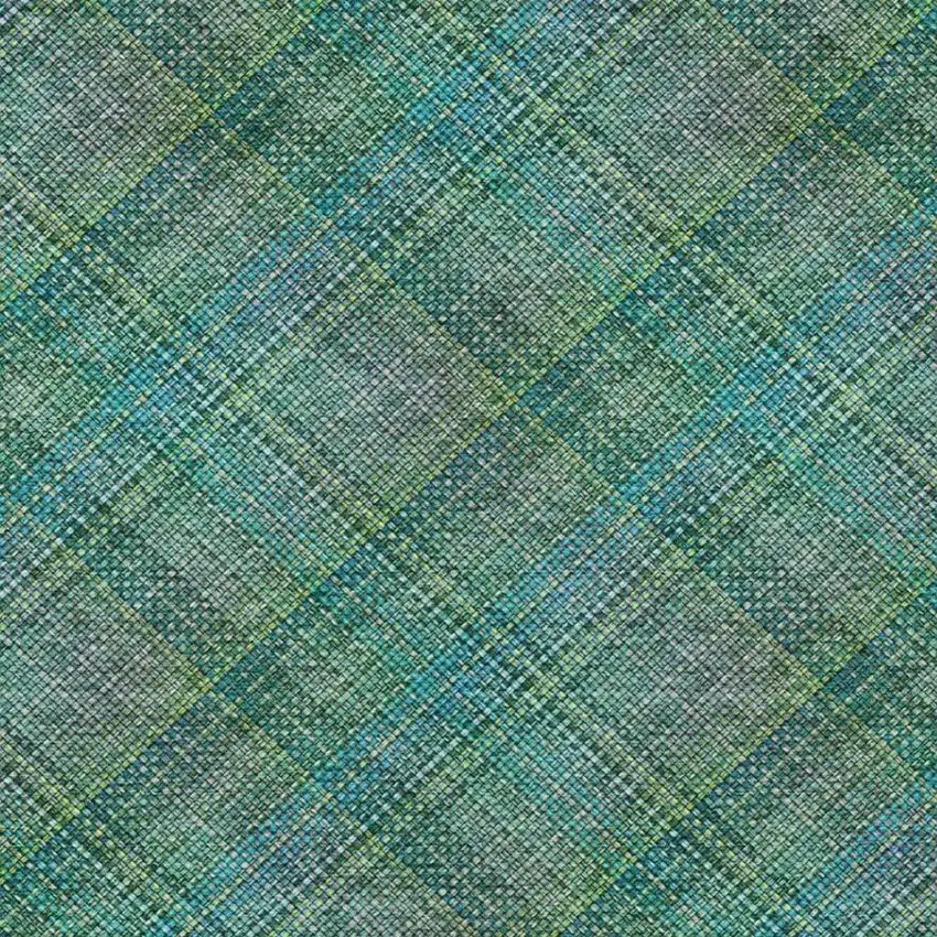 Teal Blue And Green Plaid Washable Indoor Outdoor Area Rug Photo 1