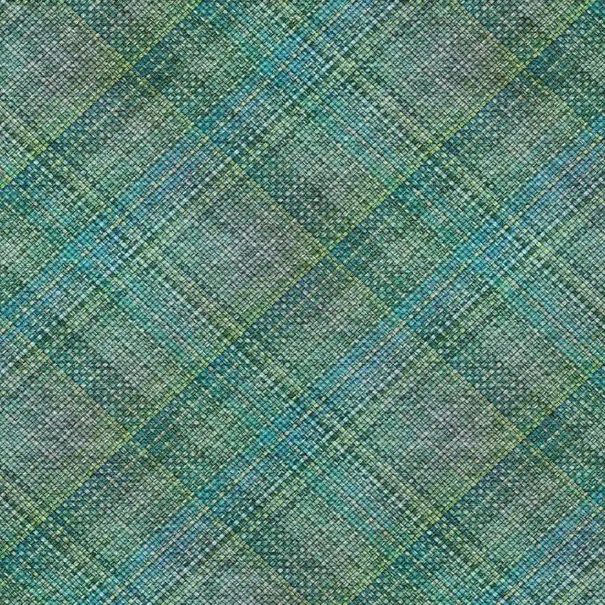 Teal Blue And Green Plaid Washable Indoor Outdoor Area Rug Photo 4