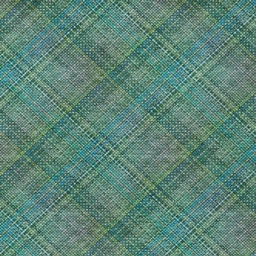 Teal Blue And Green Plaid Washable Indoor Outdoor Area Rug Photo 9