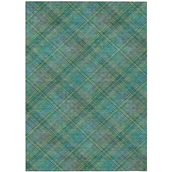 Teal Blue And Green Plaid Washable Indoor Outdoor Area Rug Photo 3