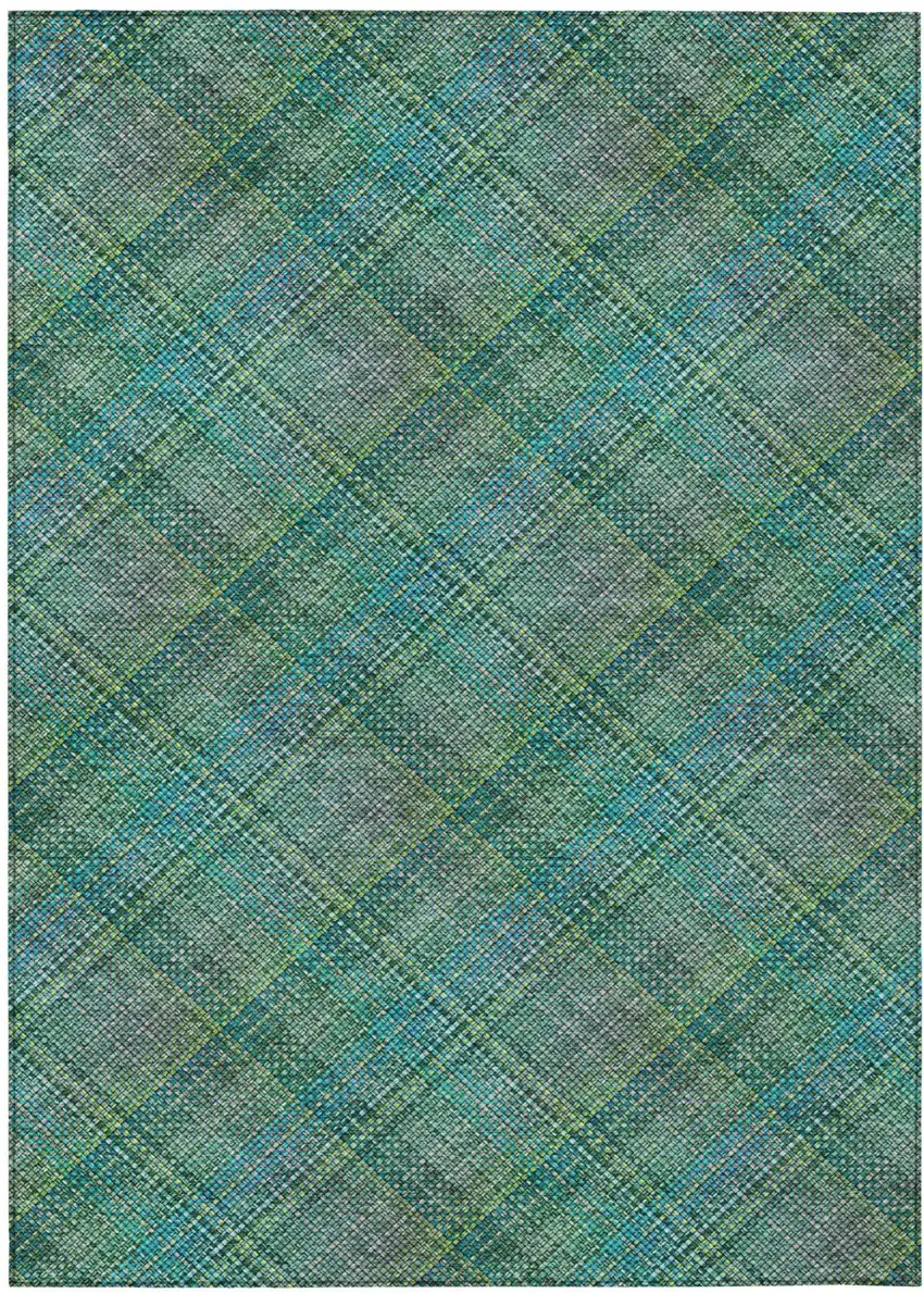 Teal Blue And Green Plaid Washable Indoor Outdoor Area Rug Photo 3