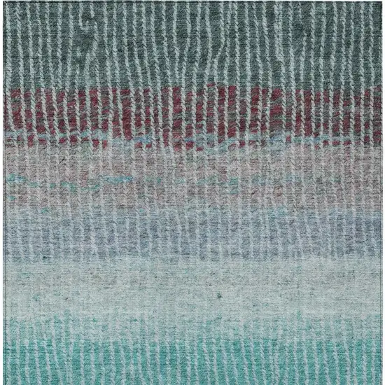 Teal Blue And Green Striped Washable Indoor Outdoor Area Rug Photo 7