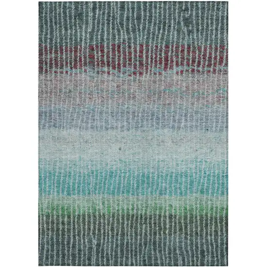 Teal Blue And Green Striped Washable Indoor Outdoor Area Rug Photo 4