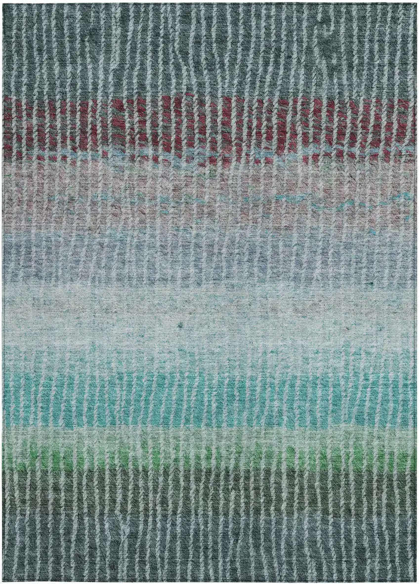 Teal Blue And Green Striped Washable Indoor Outdoor Area Rug Photo 4