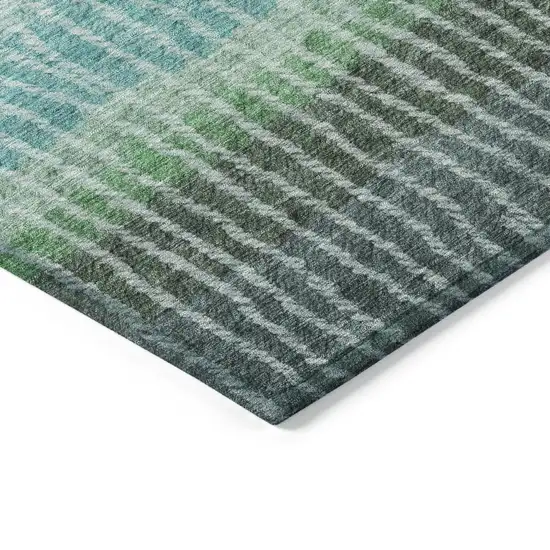 Teal Blue And Green Striped Washable Indoor Outdoor Area Rug Photo 6