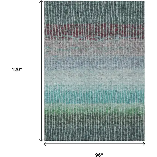 Teal Blue And Green Striped Washable Indoor Outdoor Area Rug Photo 3