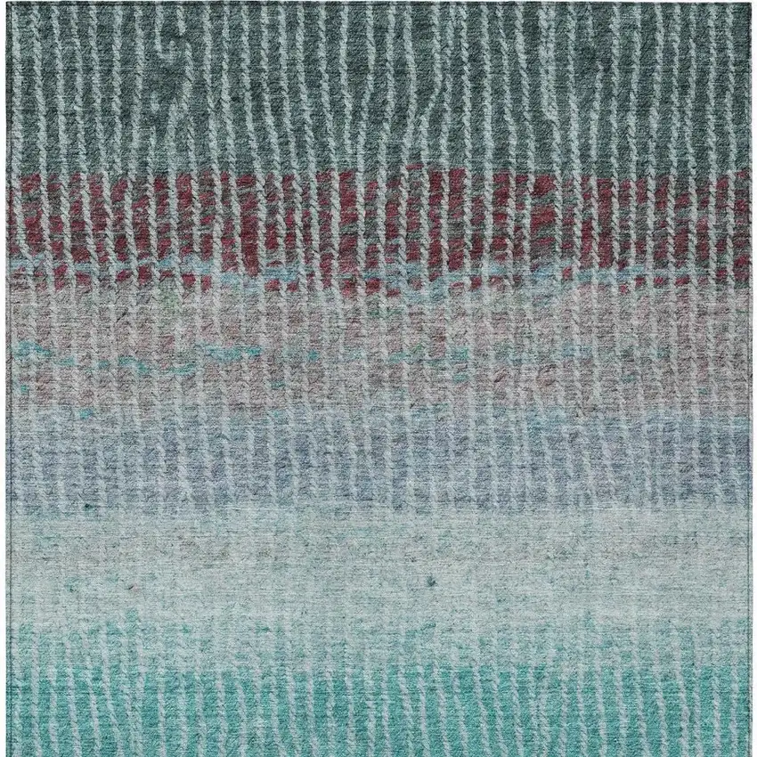 Teal Blue And Green Striped Washable Indoor Outdoor Area Rug Photo 6