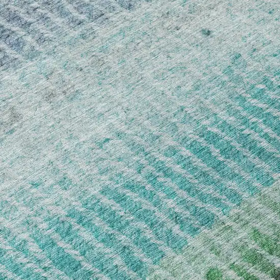 Teal Blue And Green Striped Washable Indoor Outdoor Area Rug Photo 7