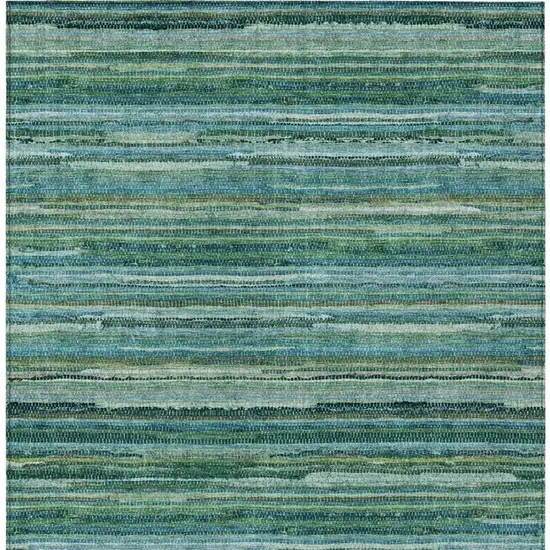 Teal Blue And Green Striped Washable Indoor Outdoor Area Rug Photo 4