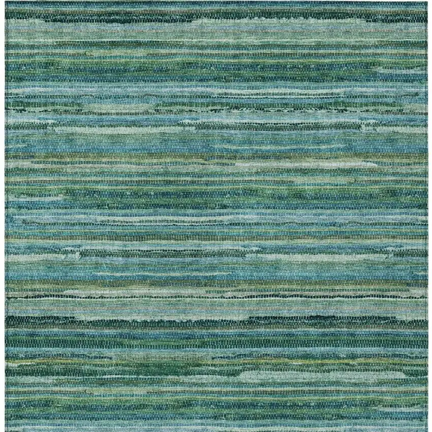 Teal Blue And Green Striped Washable Indoor Outdoor Area Rug Photo 4