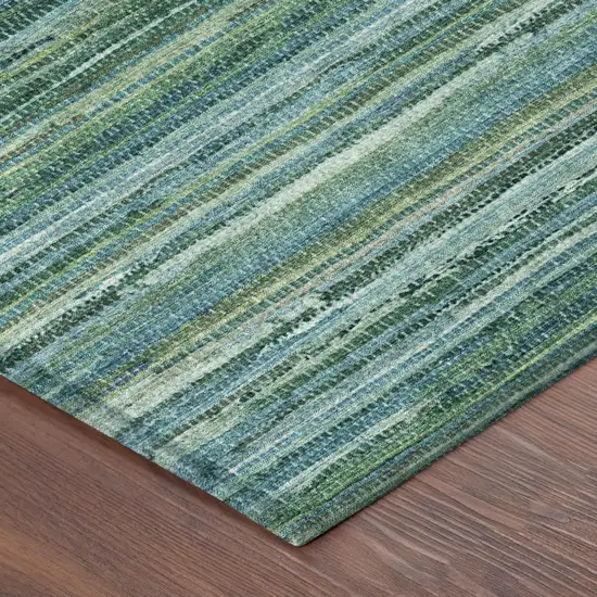 Teal Blue And Green Striped Washable Indoor Outdoor Area Rug Photo 5