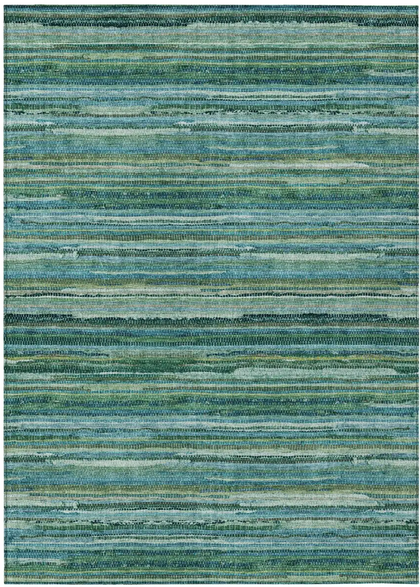 Teal Blue And Green Striped Washable Indoor Outdoor Area Rug Photo 2