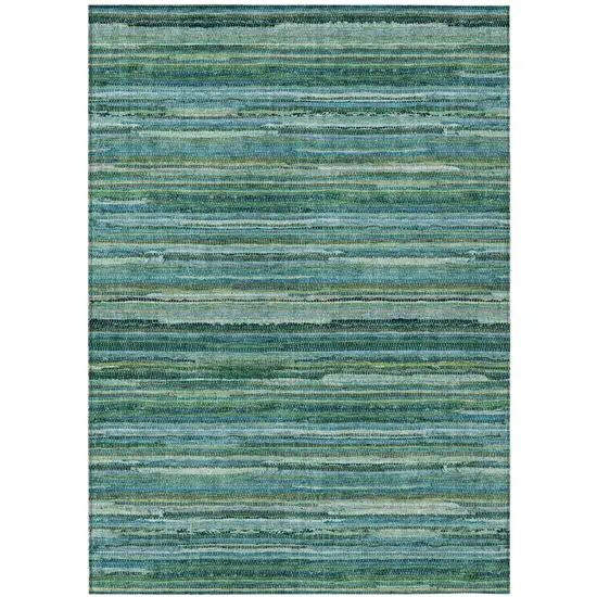 Teal Blue And Green Striped Washable Indoor Outdoor Area Rug Photo 2