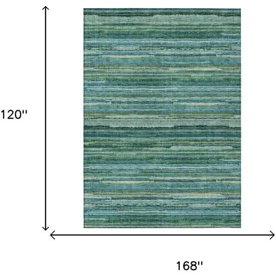 Teal Blue And Green Striped Washable Indoor Outdoor Area Rug Photo 7