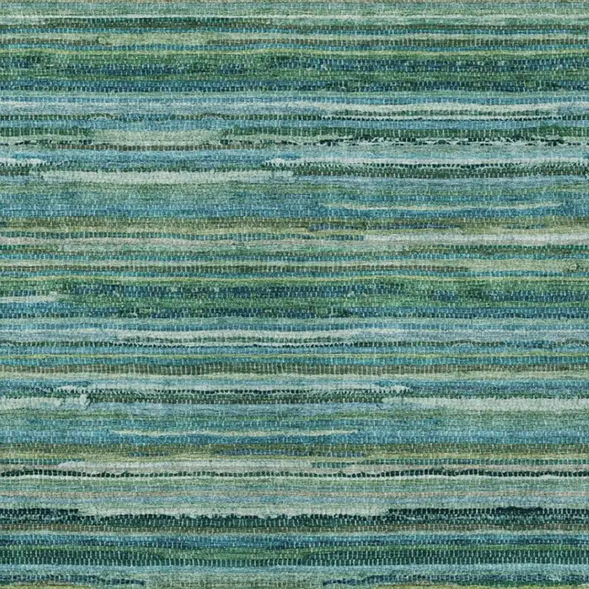 Teal Blue And Green Striped Washable Indoor Outdoor Area Rug Photo 3