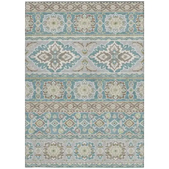 Teal Blue And Green Tribal Washable Indoor Outdoor Area Rug Photo 4