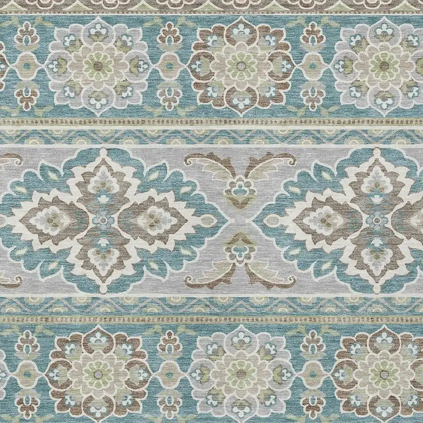 Teal Blue And Green Tribal Washable Indoor Outdoor Area Rug Photo 5