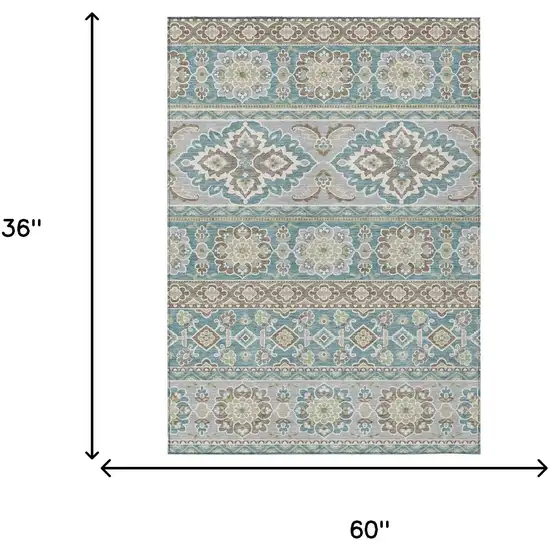 Teal Blue And Green Tribal Washable Indoor Outdoor Area Rug Photo 9