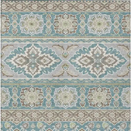 Teal Blue And Green Tribal Washable Indoor Outdoor Area Rug Photo 6