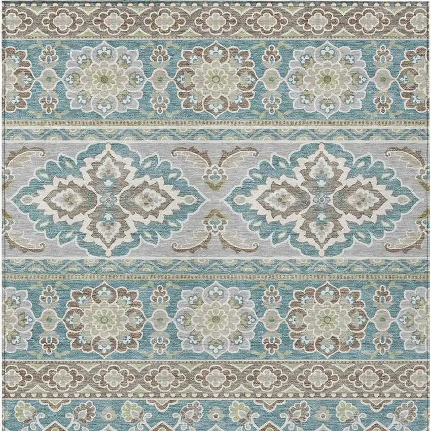 Teal Blue And Green Tribal Washable Indoor Outdoor Area Rug Photo 6