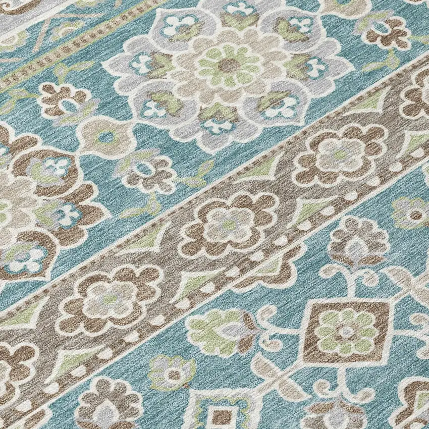 Teal Blue And Green Tribal Washable Indoor Outdoor Area Rug Photo 8