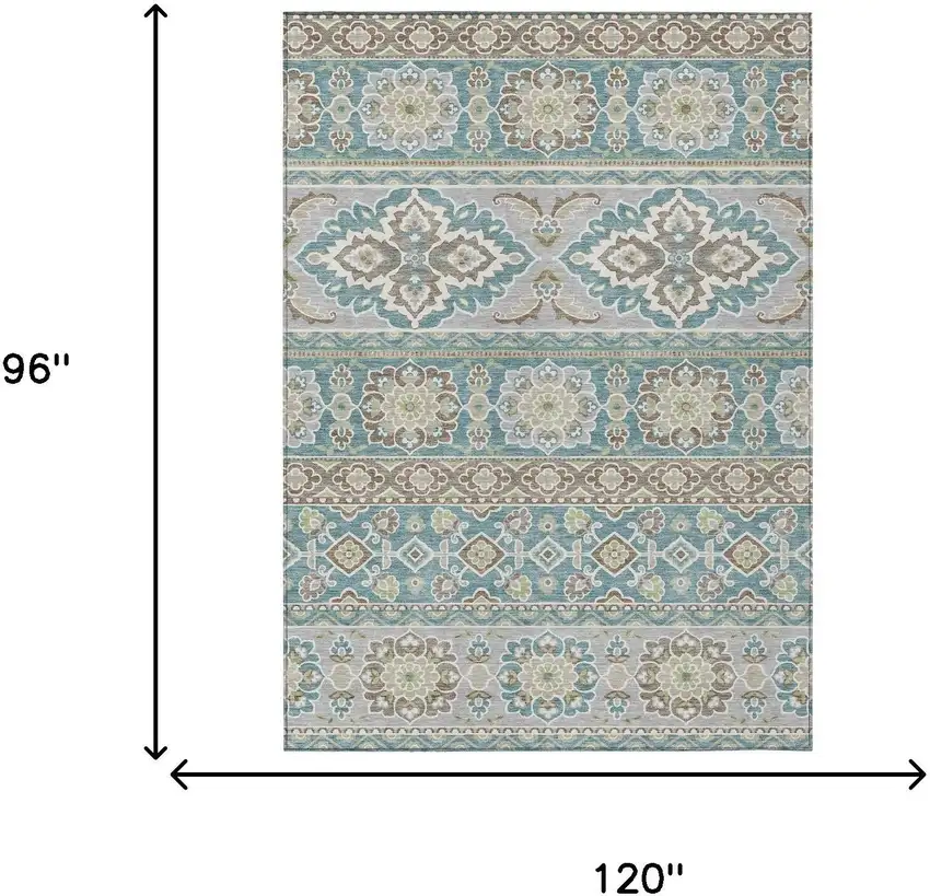 Teal Blue And Green Tribal Washable Indoor Outdoor Area Rug Photo 9