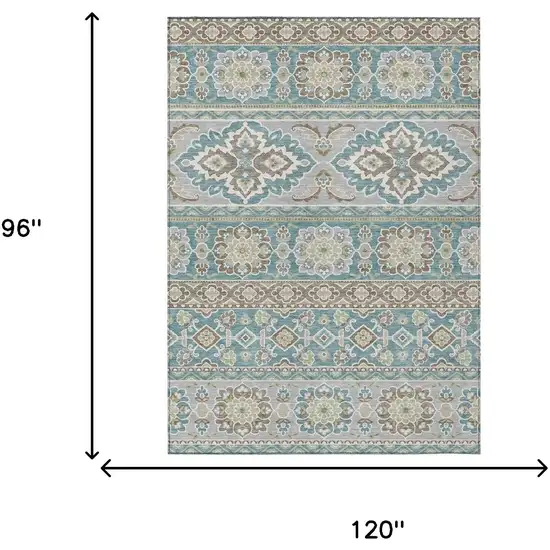 Teal Blue And Green Tribal Washable Indoor Outdoor Area Rug Photo 9