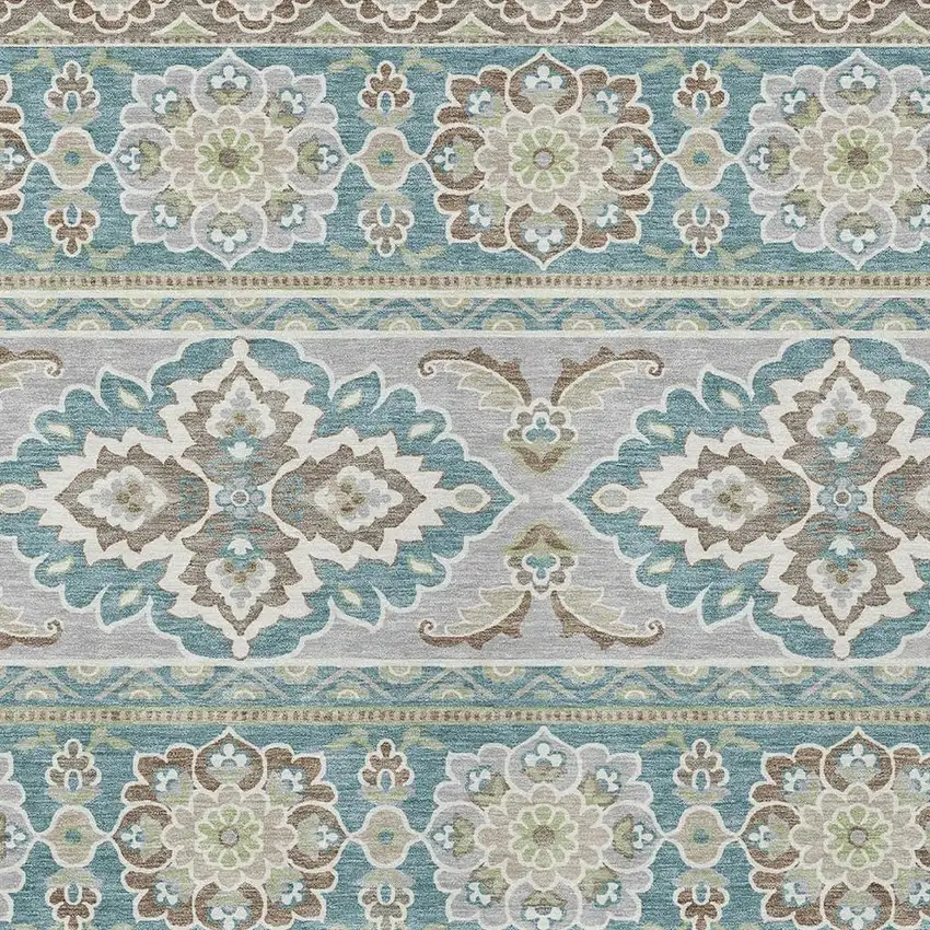 Teal Blue And Green Tribal Washable Indoor Outdoor Area Rug Photo 3