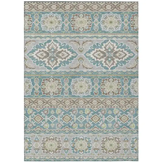 Teal Blue And Green Tribal Washable Indoor Outdoor Area Rug Photo 2