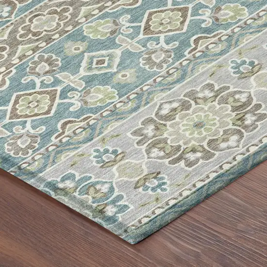 Teal Blue And Green Tribal Washable Indoor Outdoor Area Rug Photo 7