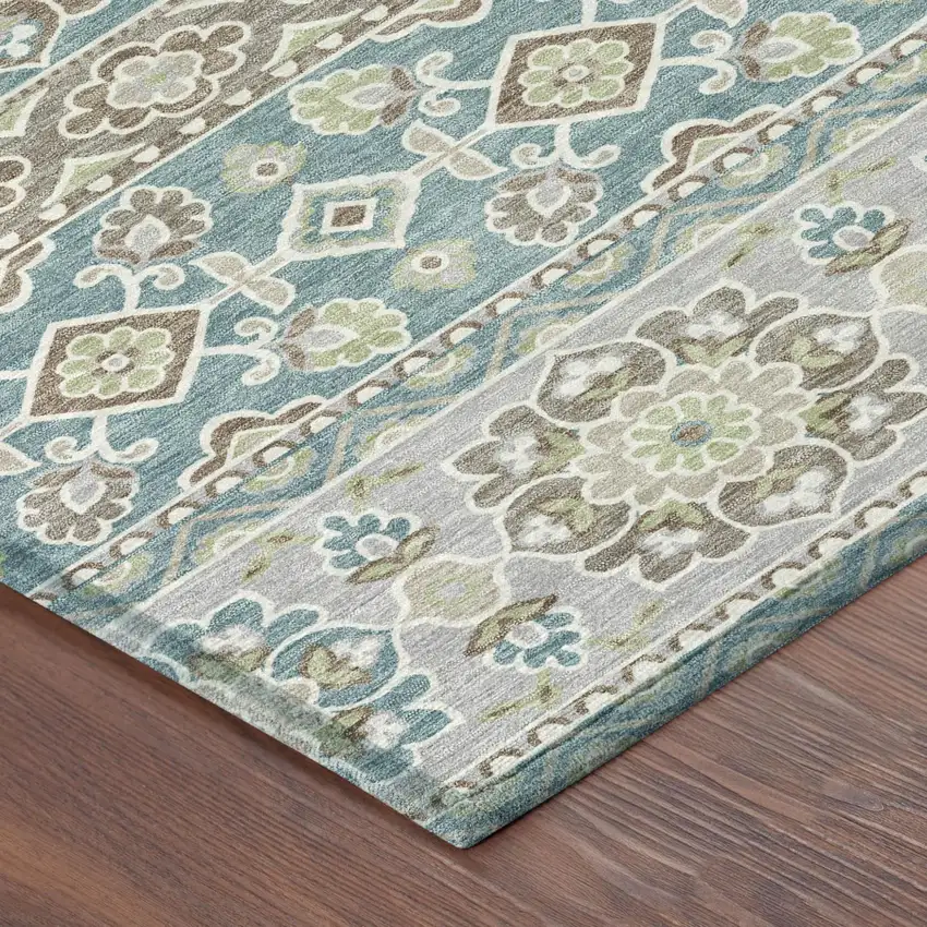 Teal Blue And Green Tribal Washable Indoor Outdoor Area Rug Photo 7
