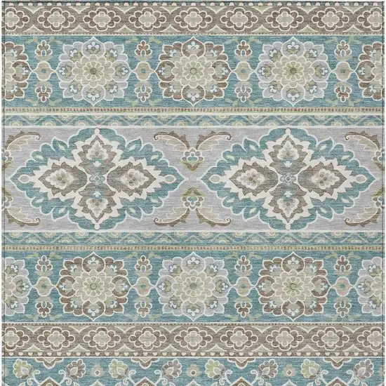 Teal Blue And Green Tribal Washable Indoor Outdoor Area Rug Photo 4