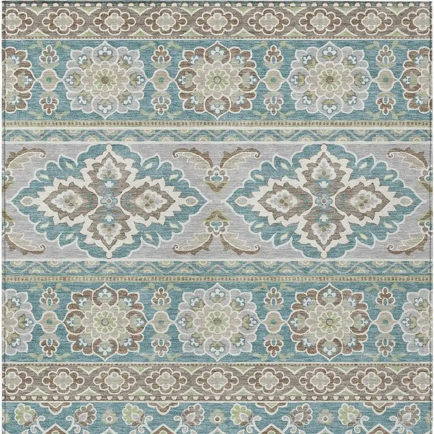 Teal Blue And Green Tribal Washable Indoor Outdoor Area Rug Photo 4