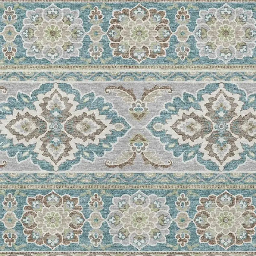 Teal Blue And Green Tribal Washable Indoor Outdoor Area Rug Photo 5