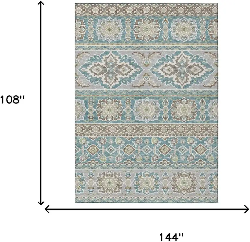 Teal Blue And Green Tribal Washable Indoor Outdoor Area Rug Photo 9