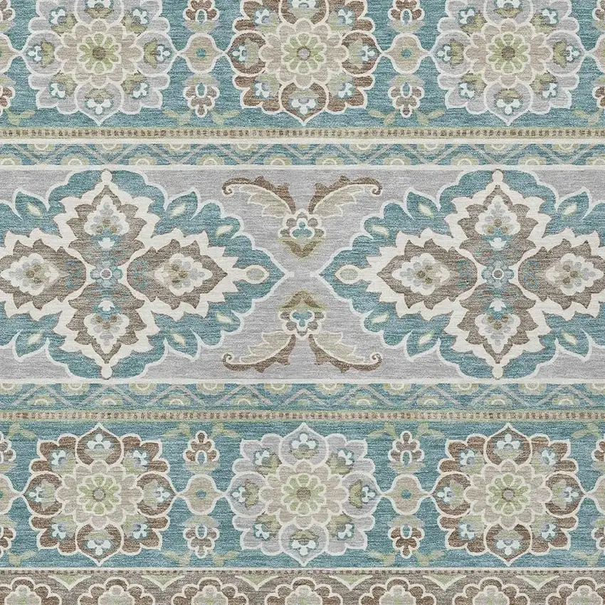Teal Blue And Green Tribal Washable Indoor Outdoor Area Rug Photo 5