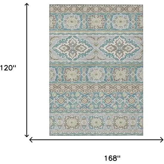 Teal Blue And Green Tribal Washable Indoor Outdoor Area Rug Photo 9