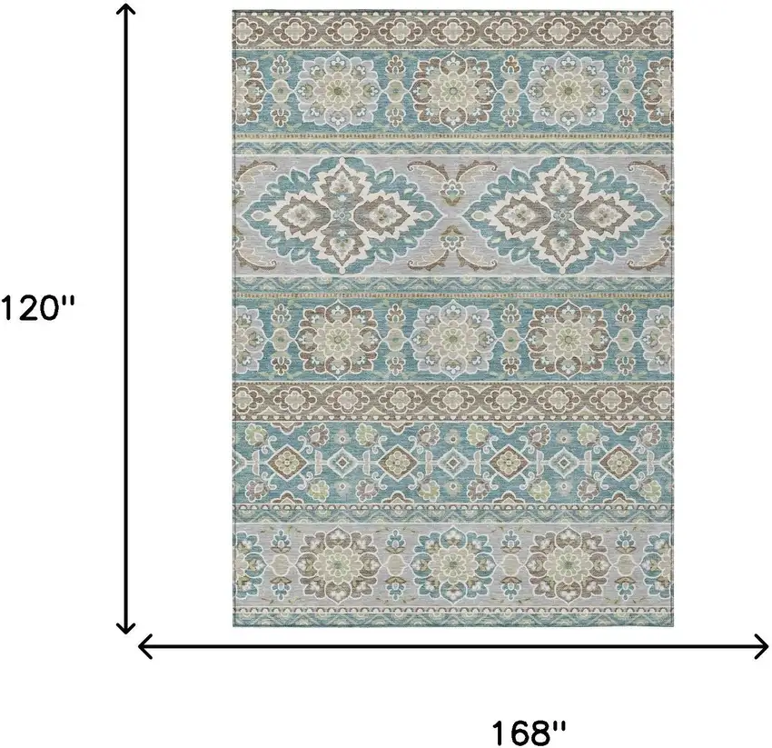 Teal Blue And Green Tribal Washable Indoor Outdoor Area Rug Photo 9