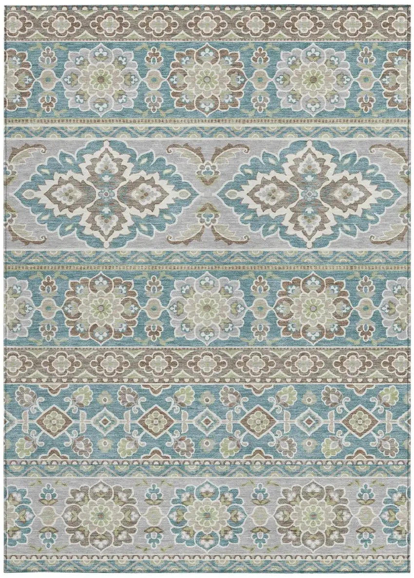Teal Blue And Green Tribal Washable Indoor Outdoor Area Rug Photo 4
