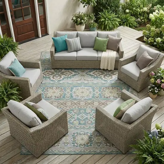 Teal Blue And Green Tribal Washable Indoor Outdoor Area Rug Photo 1