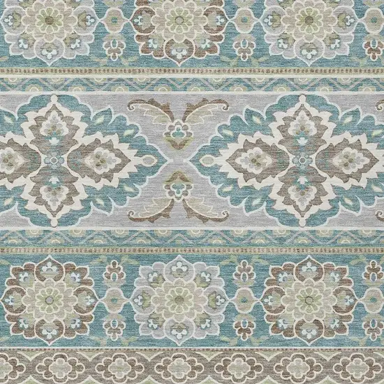 Teal Blue And Green Tribal Washable Indoor Outdoor Area Rug Photo 5