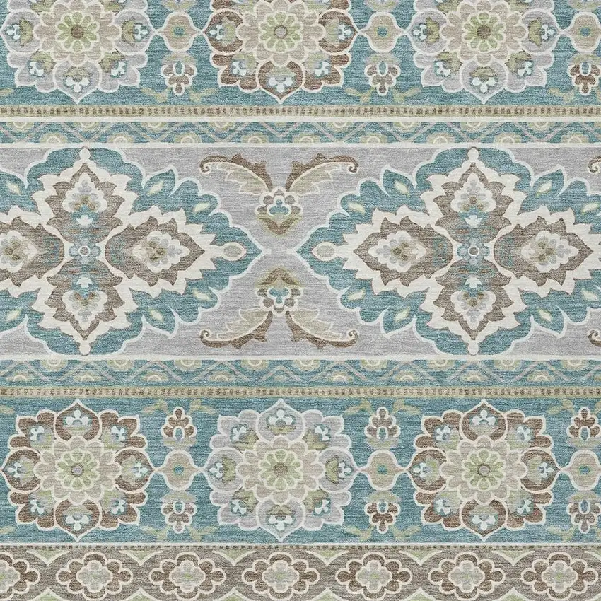 Teal Blue And Green Tribal Washable Indoor Outdoor Area Rug Photo 5