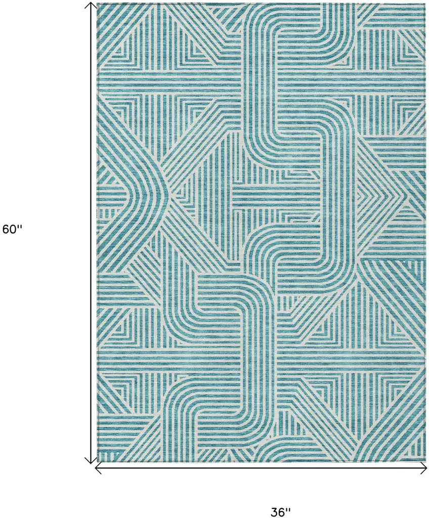 Teal Blue And Ivory Abstract Washable Indoor Outdoor Area Rug Photo 3